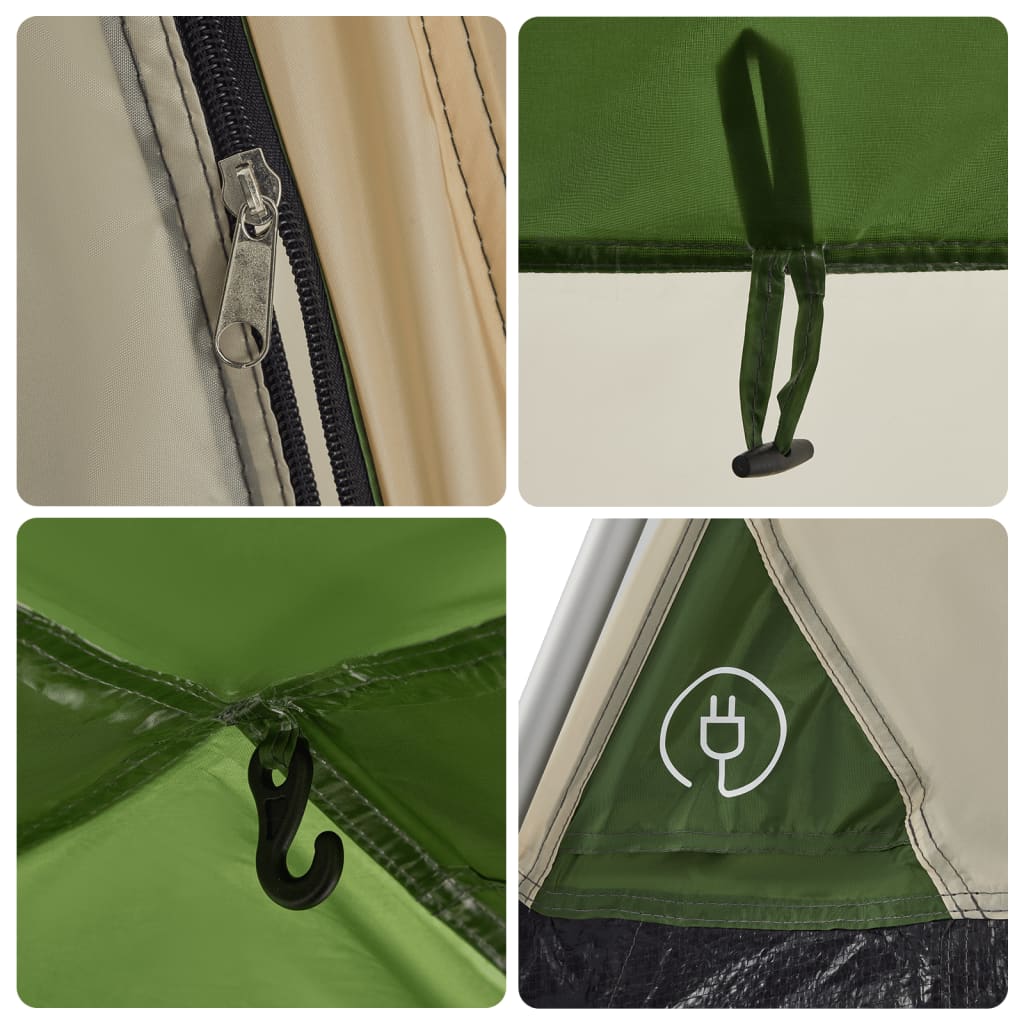 Detail van de rits en bevestigingshaak van de vidaXL koepeltent in groen.