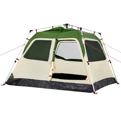 Detail van de vidaXL koepeltent met groen en beige kleur, zijaanzicht met open ingang.