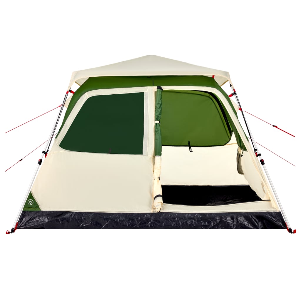 Detail van de vidaXL koepeltent met groen en beige kleur, zichtbaar zijaanzicht van de ingang.