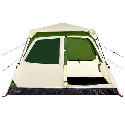 Detail van de vidaXL koepeltent met groen en beige kleur, zichtbaar zijaanzicht van de ingang.
