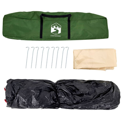 Groene draagtas van de vidaXL koepeltent met haringen en tentdoek.
