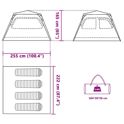 Detail van de afmetingen en indeling van de vidaXL koepeltent voor 4 personen.