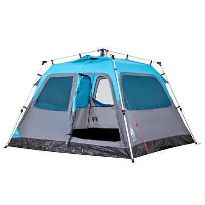 Zijaanzicht van de vidaXL koepeltent in blauw met grijze details en grote ramen.