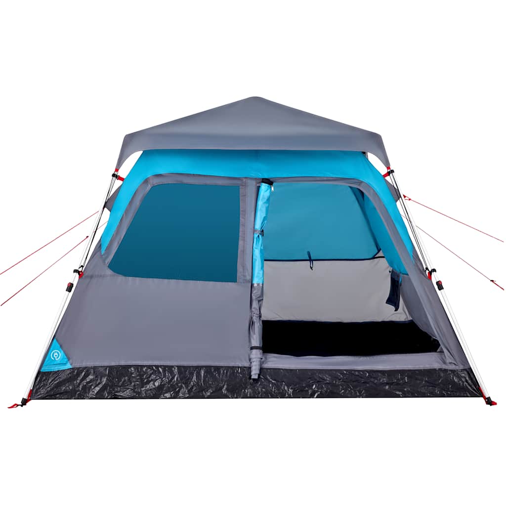Detail van de blauwe vidaXL koepeltent met open ingang en ventilatieroosters.