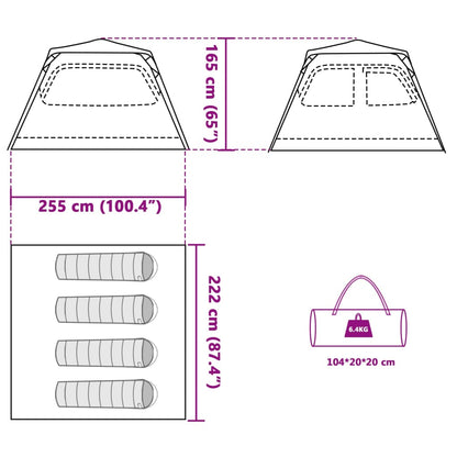 Detail van de afmetingen en opbergtas van de vidaXL koepeltent 4-persoons.