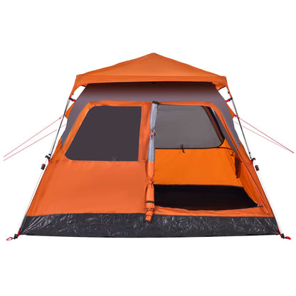 Zijaanzicht van de vidaXL koepeltent in grijs en oranje met open ingang.