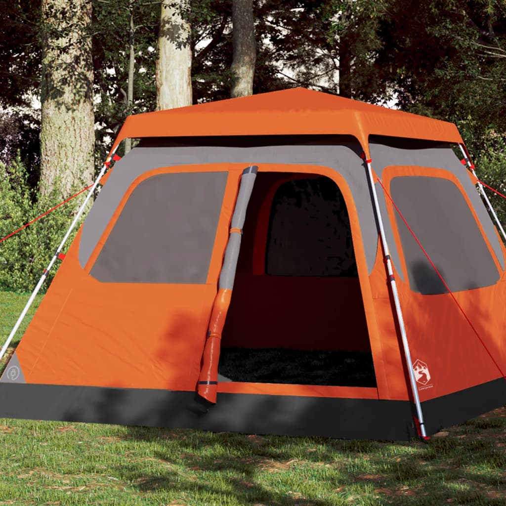 vidaXL koepeltent voor 4 personen in grijs en oranje, eenvoudig op te zetten in de natuur.