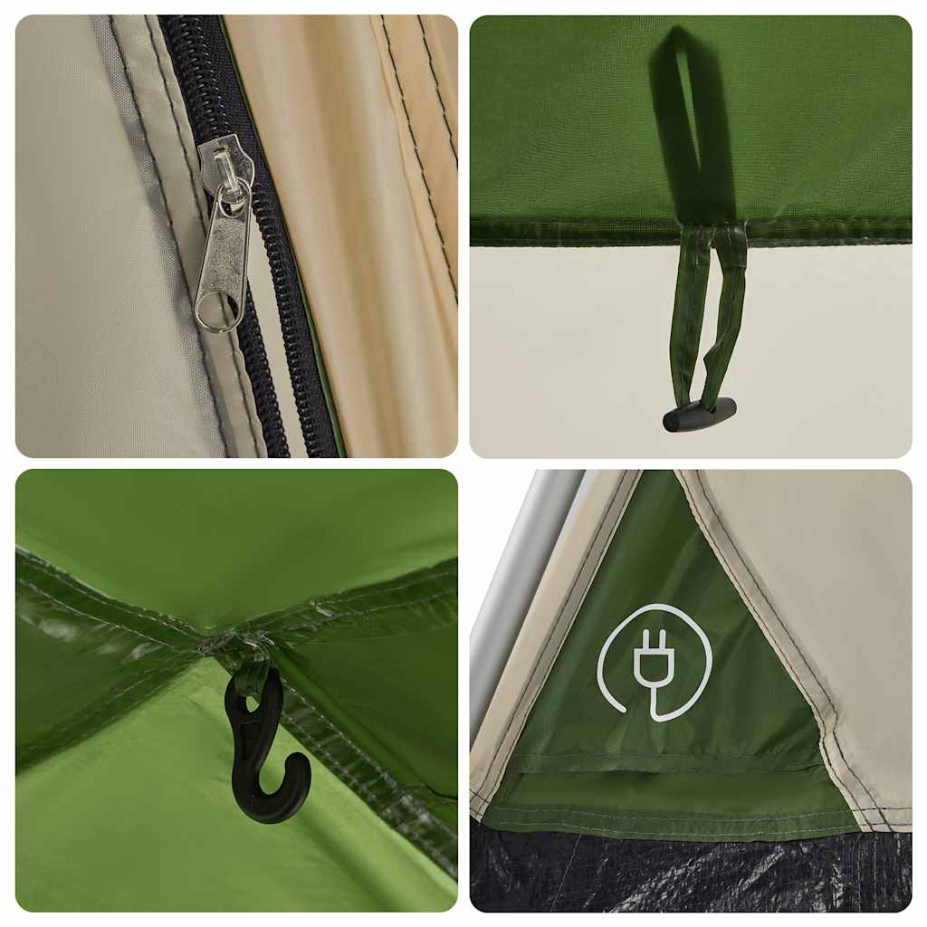 Detail van de rits en bevestigingshaak van de vidaXL koepeltent in groen.