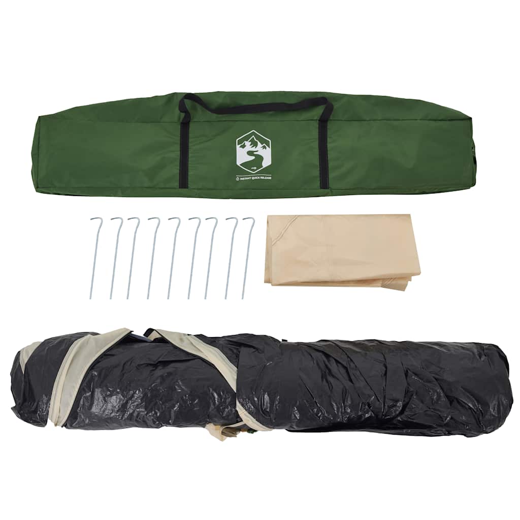 Groene vidaXL koepeltent met draagtas, haringen en tentdoek, bovenaanzicht.
