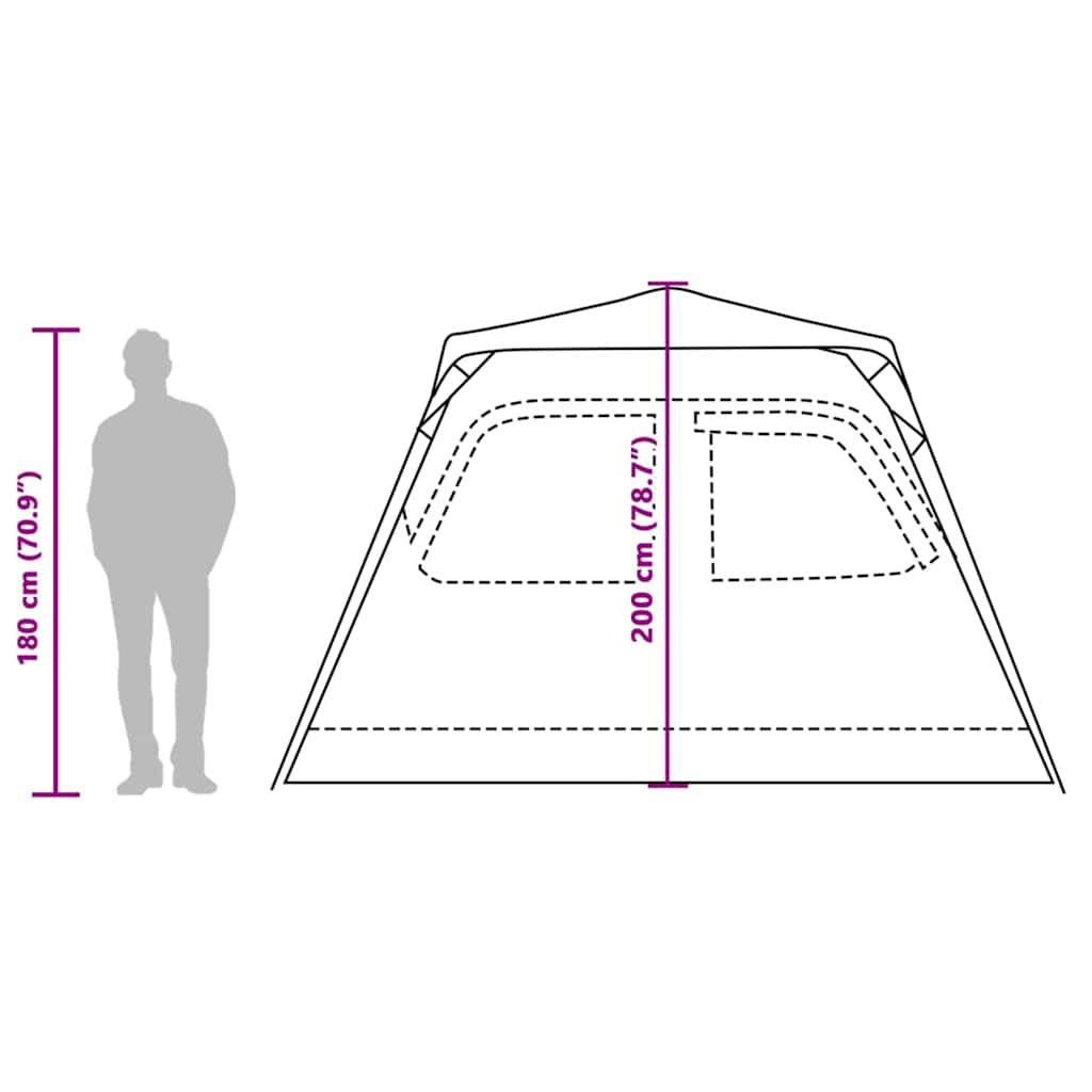 Zijaanzicht van de vidaXL Koepeltent met afmetingen en toegangspunten.