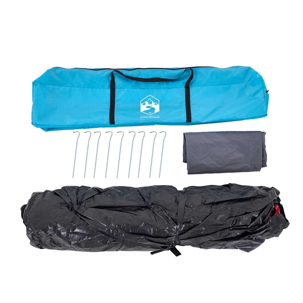 Detail van de blauwe tenttas met accessoires en haringen van de vidaXL Koepeltent.