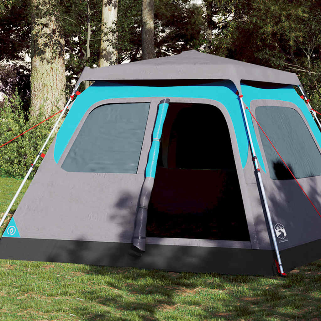 vidaXL koepeltent voor 6 personen in blauw met snelontgrendeling, zijaanzicht in de natuur.