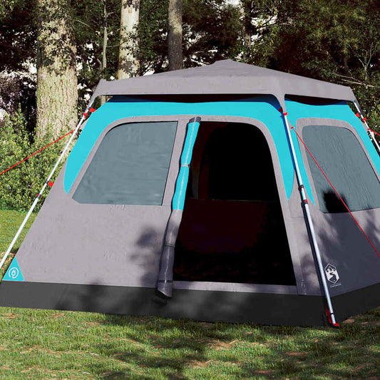 vidaXL koepeltent voor 6 personen in blauw met snelontgrendeling, zijaanzicht in de natuur.