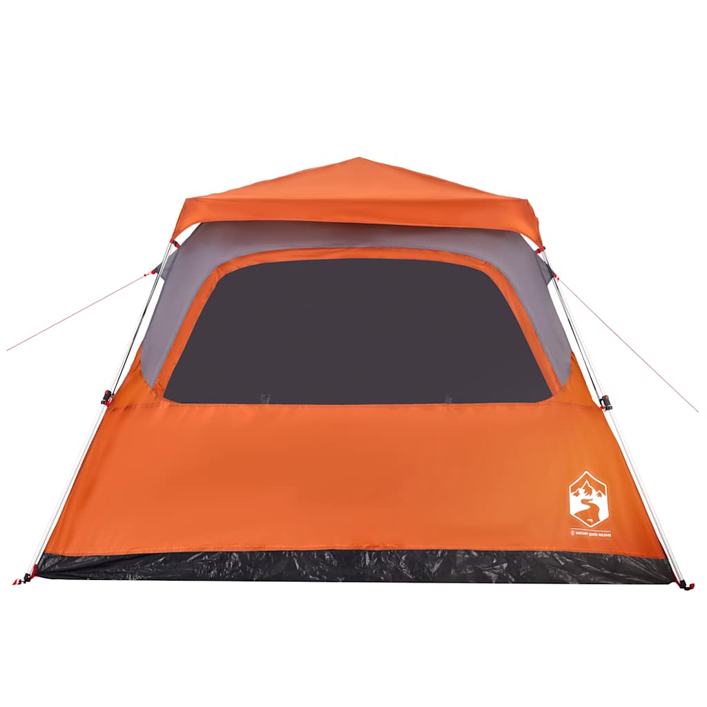 Detail van de vidaXL koepeltent met oranje bovenkant en grote raampartij.
