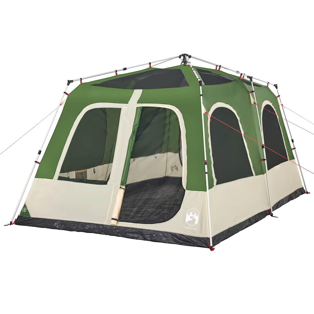 Detail van de vidaXL koepeltent in groen, met open ingang en ventilatieroosters.