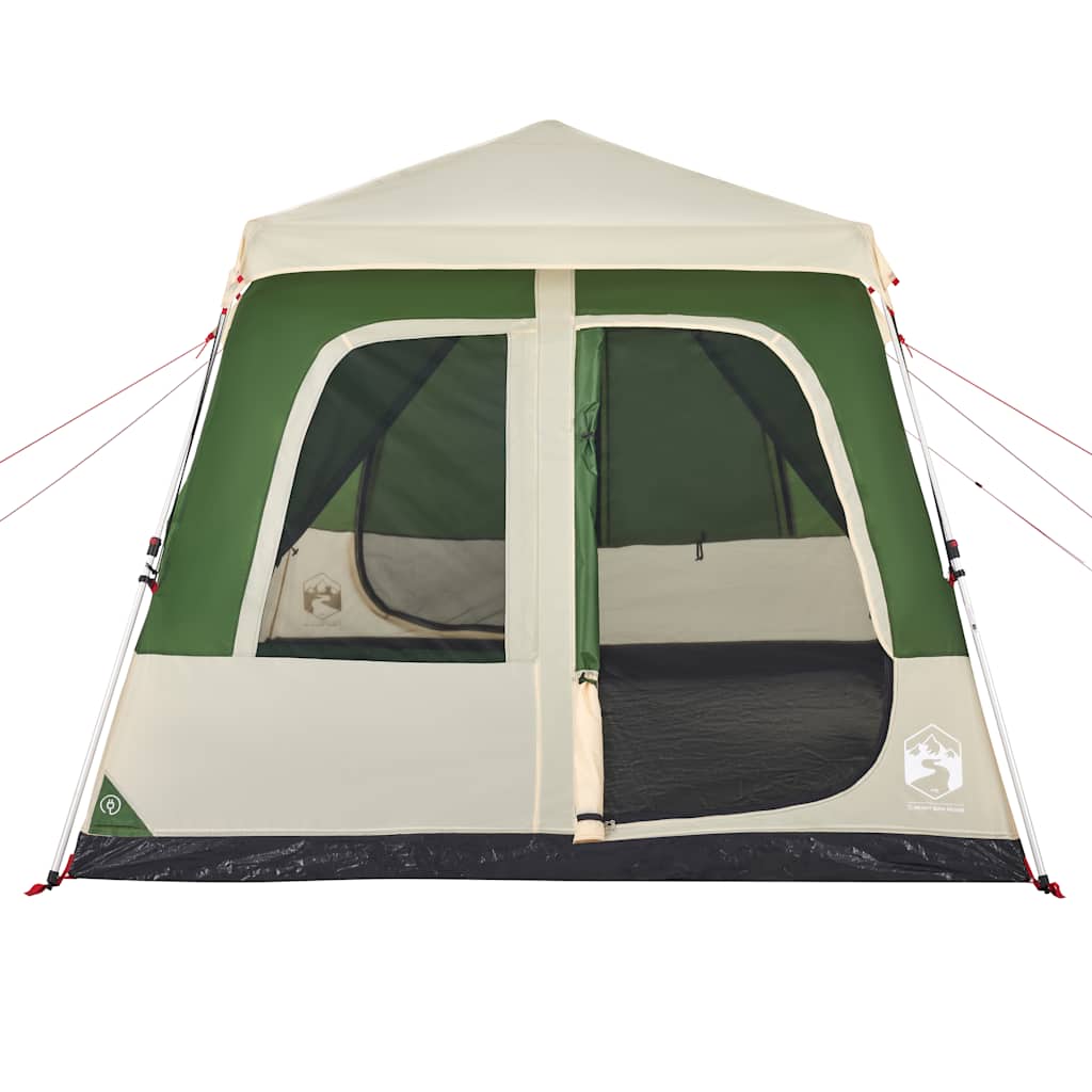 Detail van de groene vidaXL koepeltent met open deur en ventilatierooster.
