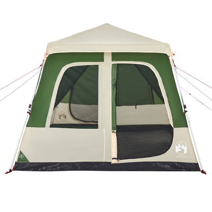 Detail van de groene vidaXL koepeltent met open deur en ventilatierooster.