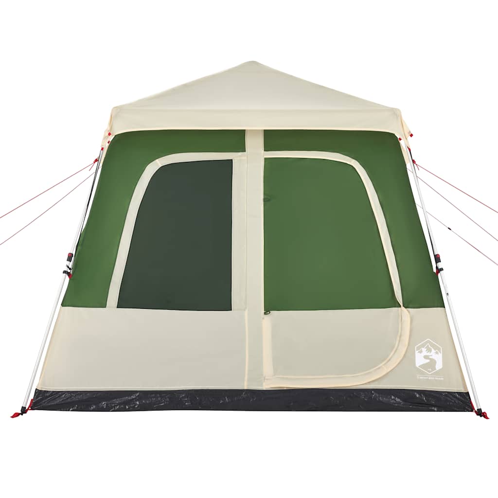 Detail van de groene vidaXL koepeltent met grote ventilatieramen en waterdichte buitenzijde.