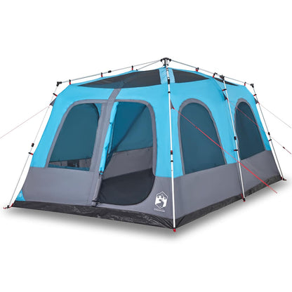 Detail van de vidaXL koepeltent in blauw met ventilatieroosters en een ruime ingang.
