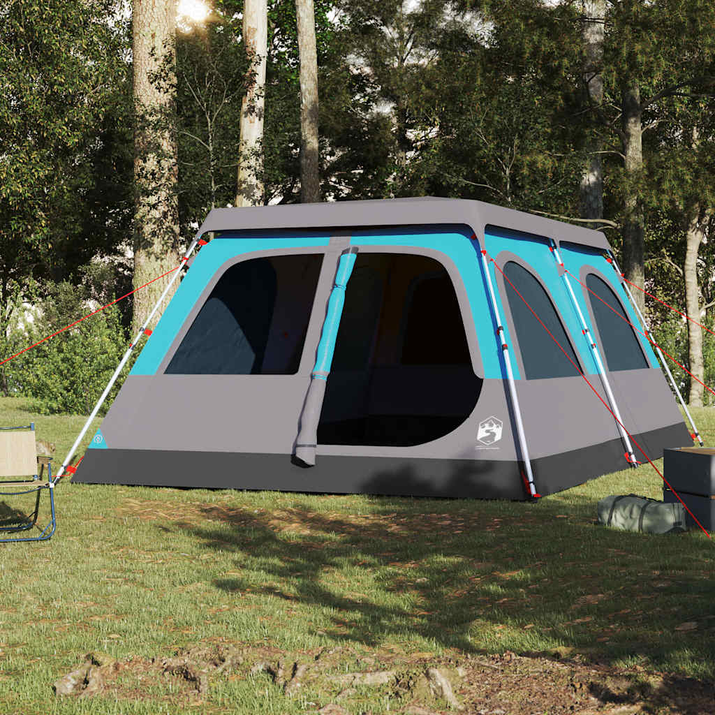 Detail van de vidaXL koepeltent in blauw en grijs, met openingen voor ventilatie.