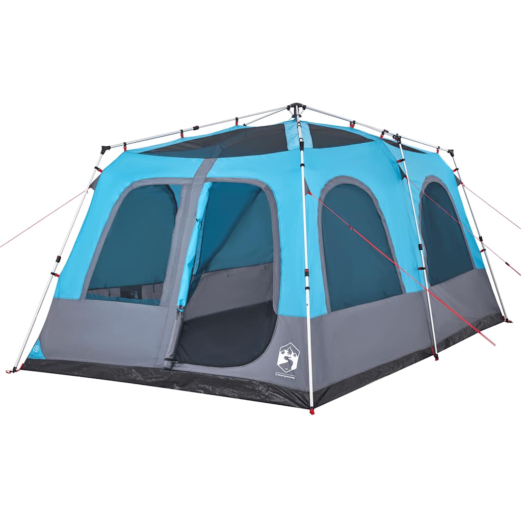 Detail van de vidaXL koepeltent in blauw met ruime ingangen en ventilatieroosters.
