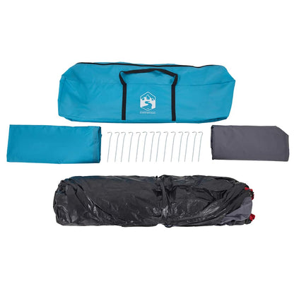 Detail van de vidaXL koepeltent met accessoires, waaronder haringen en opbergtas in blauw en zwart.