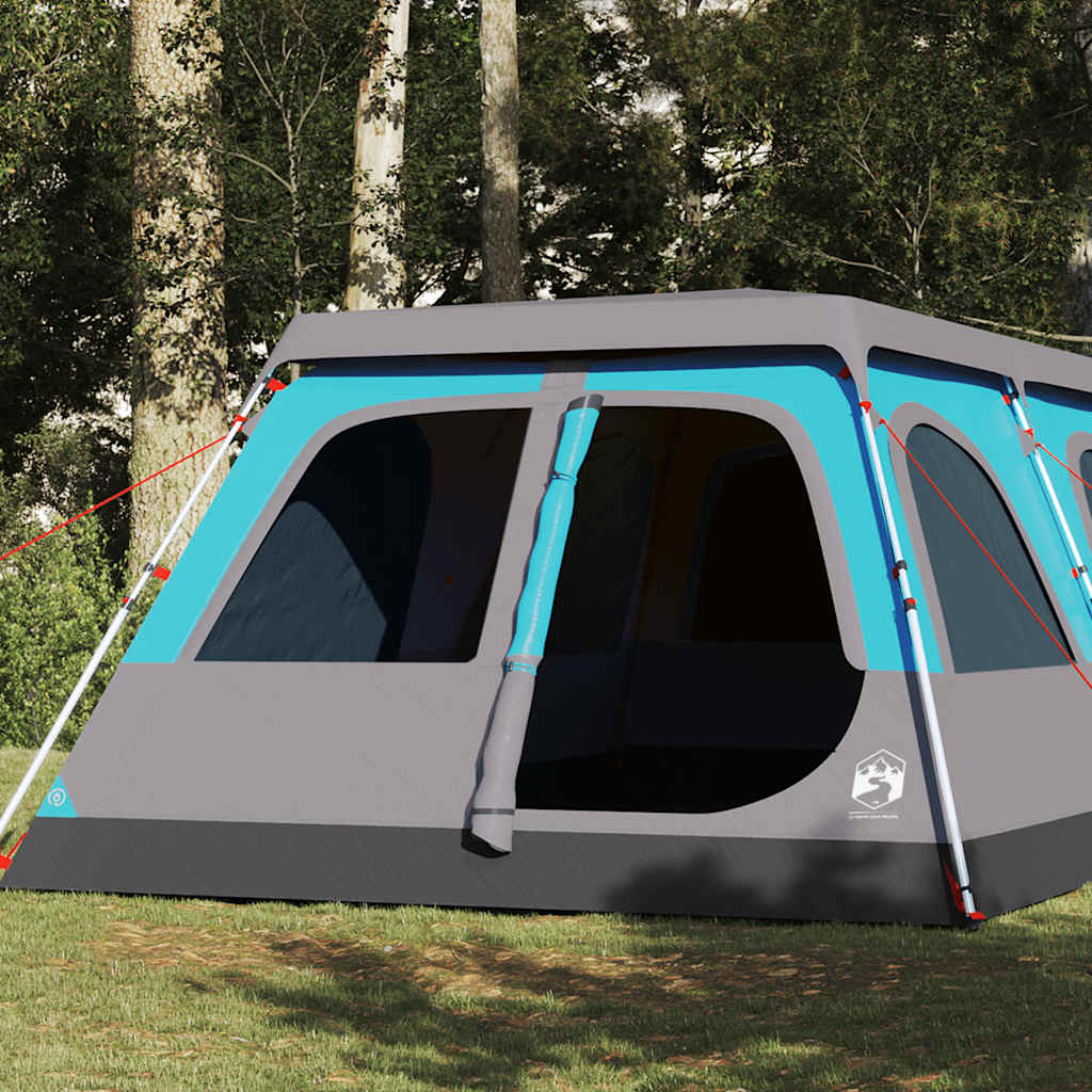 Blauwe vidaXL koepeltent voor 8 personen met snelontgrendeling, zijaanzicht in de natuur.