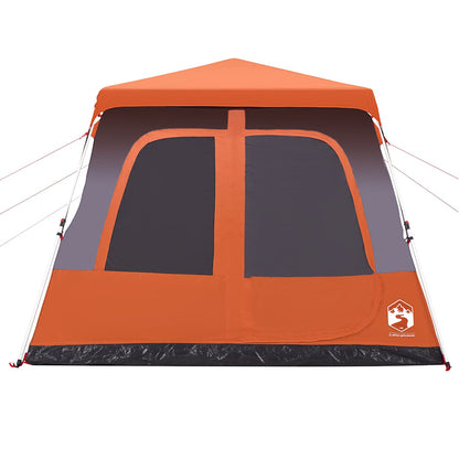 Detail van de grijs-oranje vidaXL koepeltent met snelontgrendelingssysteem en grote ingang.