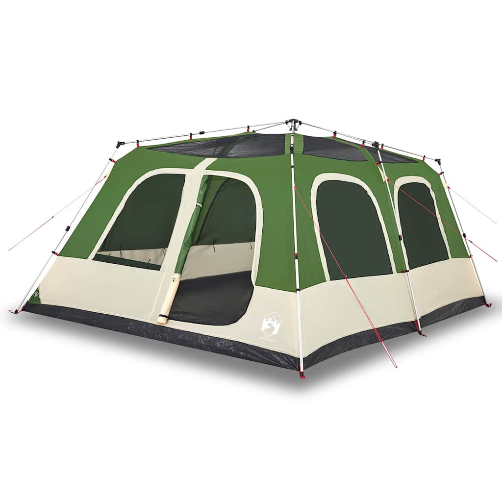 Detail van de vidaXL koepeltent met groen en beige kleur, zijaanzicht met openingen.