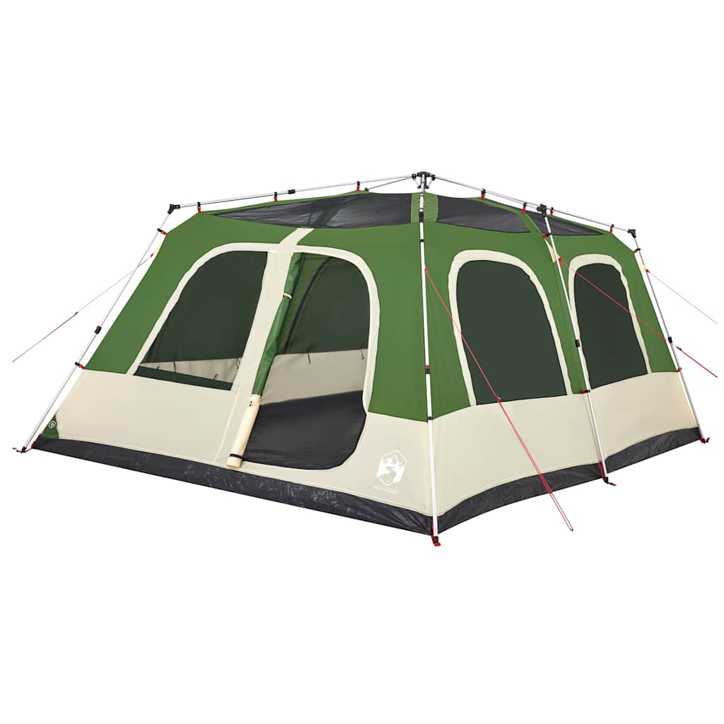 Detail van de vidaXL koepeltent in groen met openingen en stevige stokken.