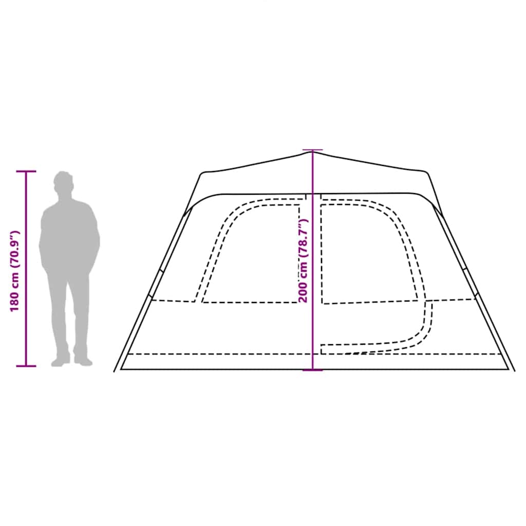 Zijaanzicht van de vidaXL koepeltent met afmetingen en details van de ingang.