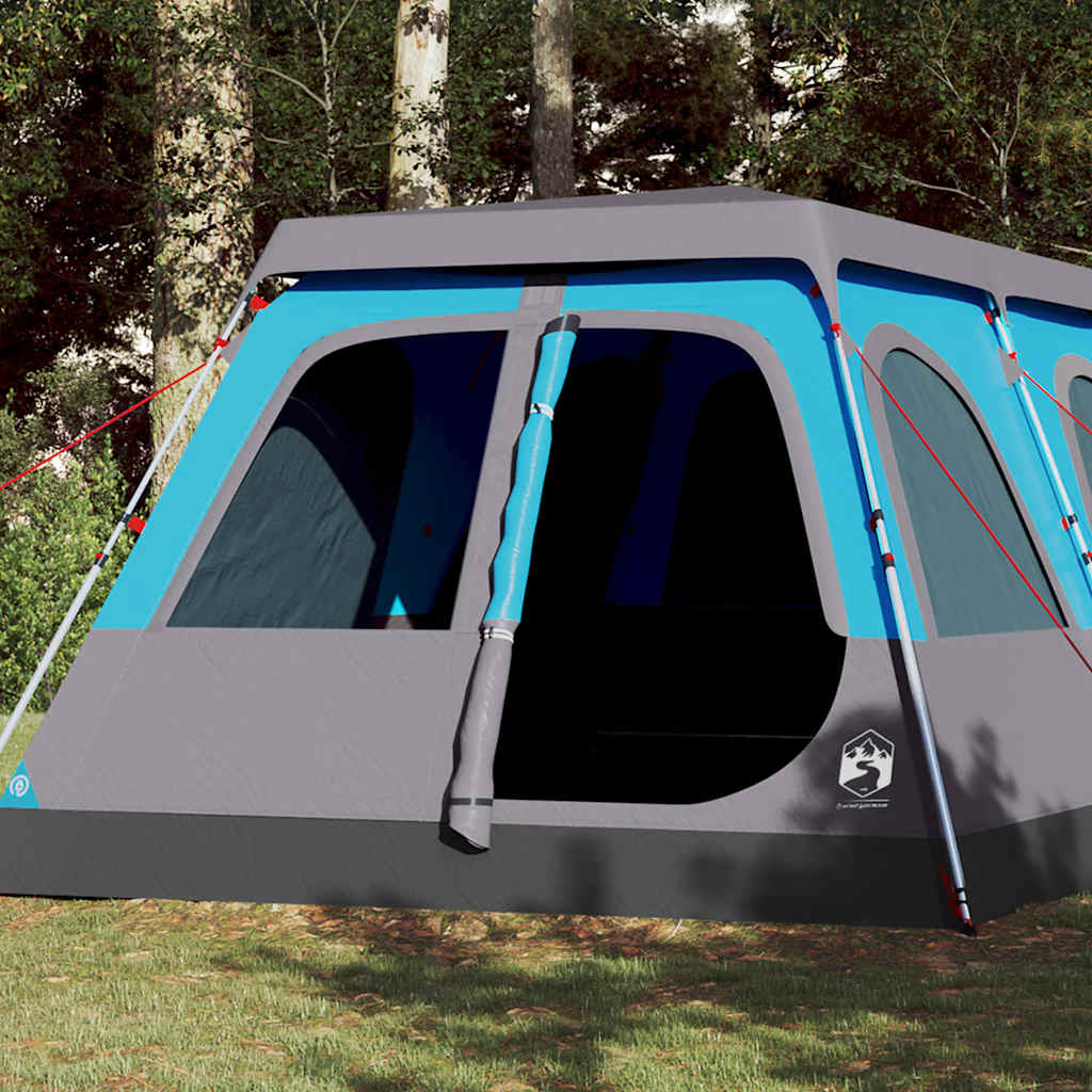vidaXL koepeltent 10-persoons in blauw met snelontgrendeling, zijaanzicht met open ingang.