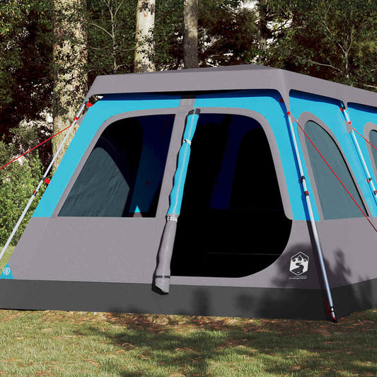 vidaXL koepeltent 10-persoons in blauw met snelontgrendeling, zijaanzicht met open ingang.