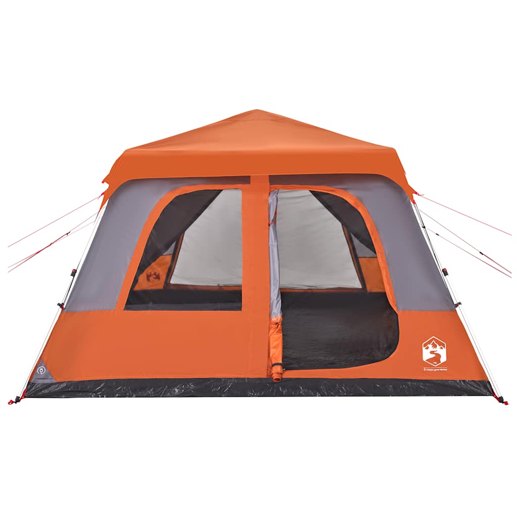 Detail van de grijs-oranje vidaXL koepeltent met grote ingangen en ventilatiepanelen.