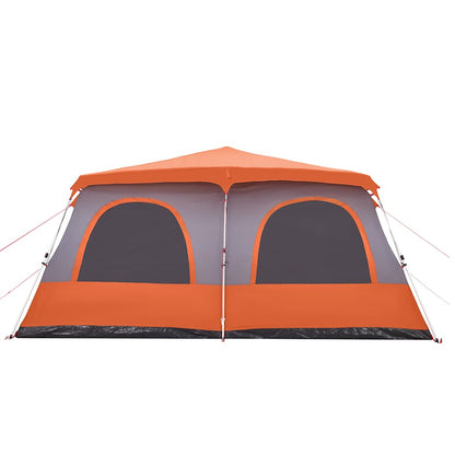 Detail van de vidaXL koepeltent met grijze wanden en oranje dak, zijaanzicht met twee ingangen.