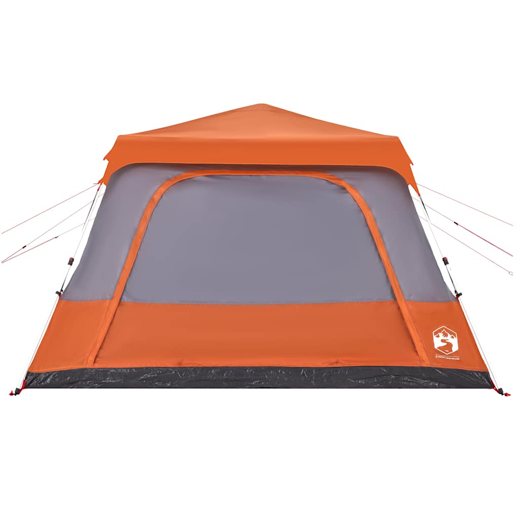 Detail van de grijs-oranje vidaXL koepeltent met een grote ingang en ventilatierooster.
