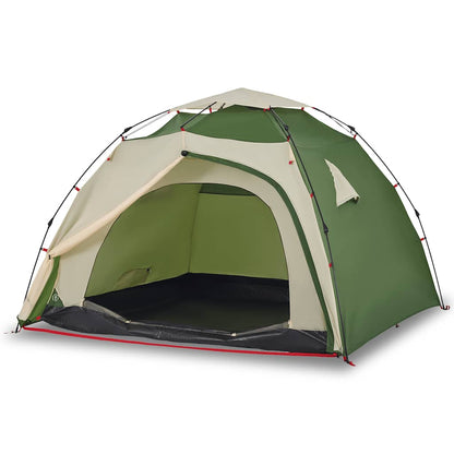 Detail van de vidaXL koepeltent met groene en beige kleuren, zijaanzicht met open ingang.