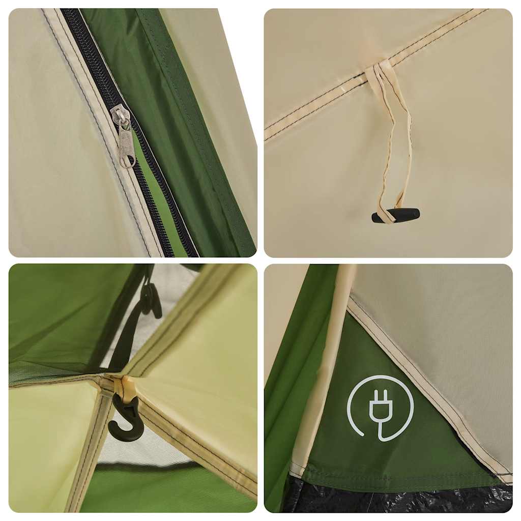 Detail van de rits en bevestigingspunten van de vidaXL koepeltent in groen.