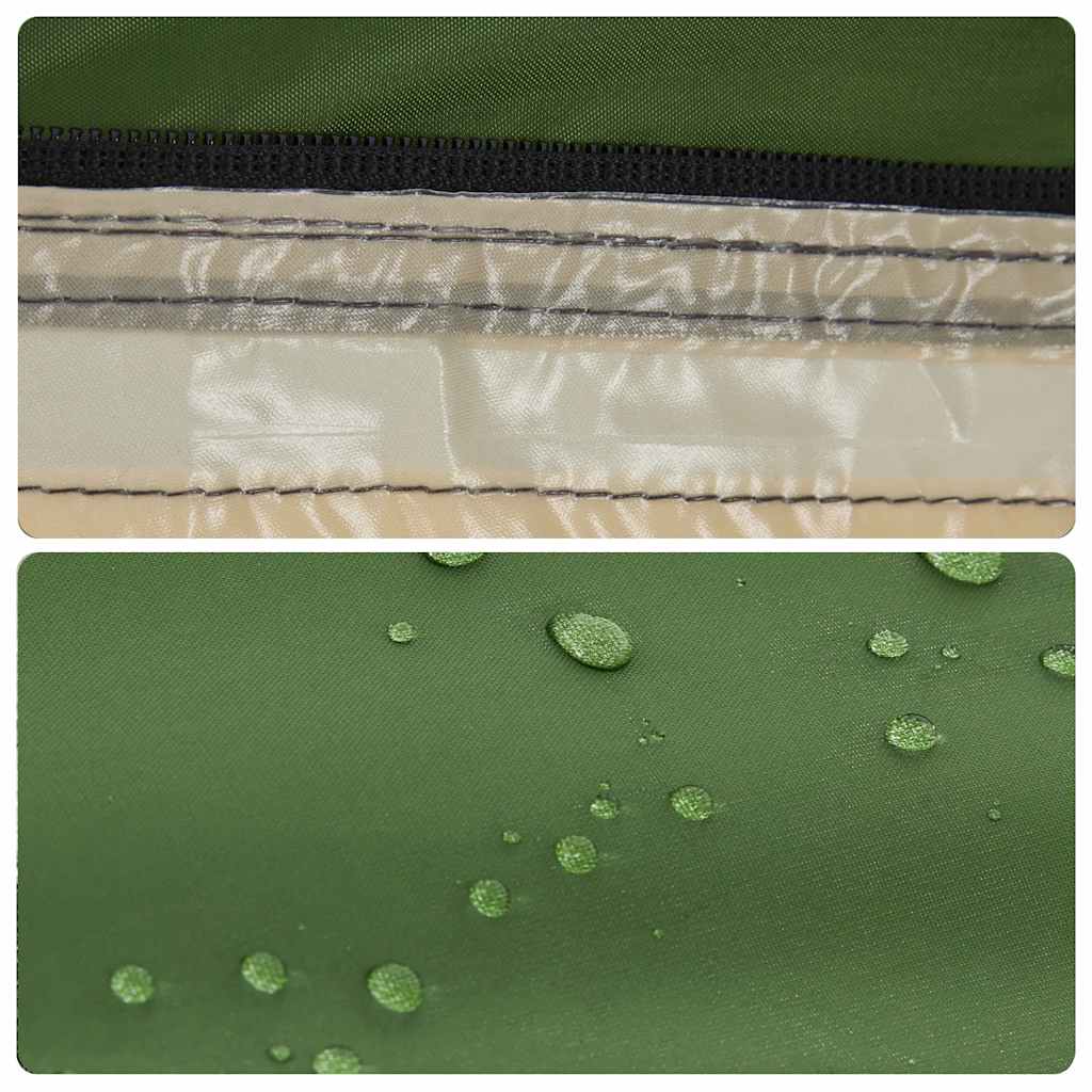 Detail van de waterdichte stof van de vidaXL koepeltent met druppels op de groene buitenkant.