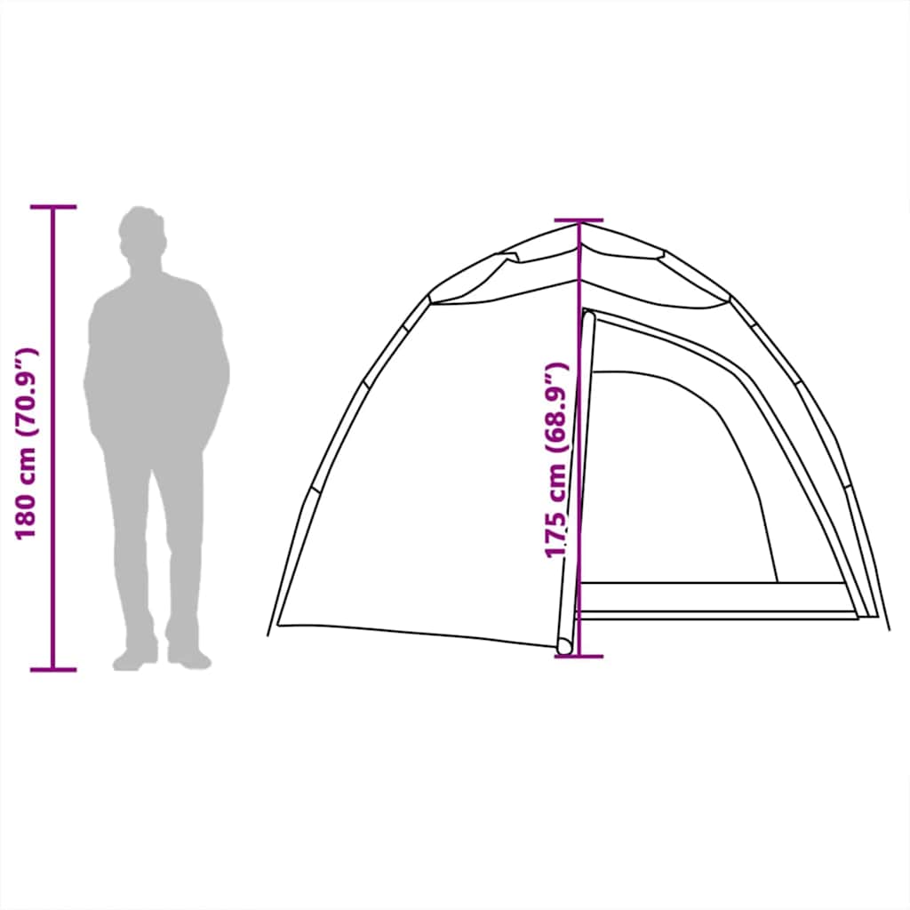 Zijaanzicht van de vidaXL koepeltent met afmetingen en ingang, geschikt voor 4 personen.