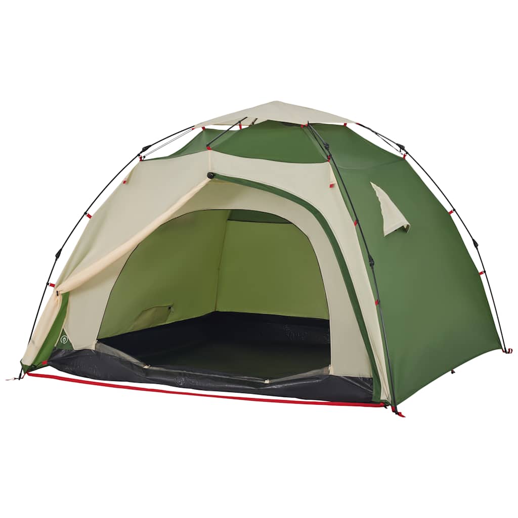 Detail van de vidaXL koepeltent in groen, met open ingang en waterdichte bodem.