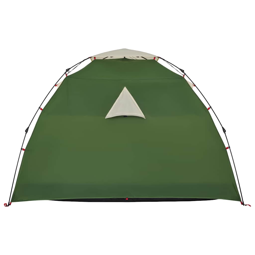 Detail van de groene vidaXL koepeltent met een ventilatiedak en waterdichte voorkant.