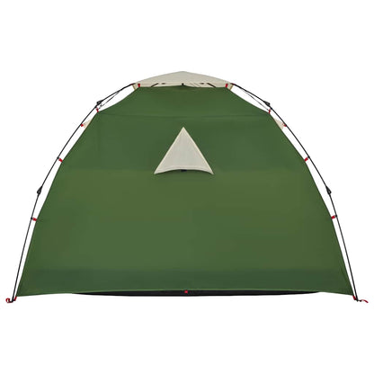 Detail van de groene vidaXL koepeltent met een ventilatiedak en waterdichte voorkant.