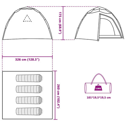 Detail van de afmetingen en specificaties van de vidaXL koepeltent voor 4 personen.