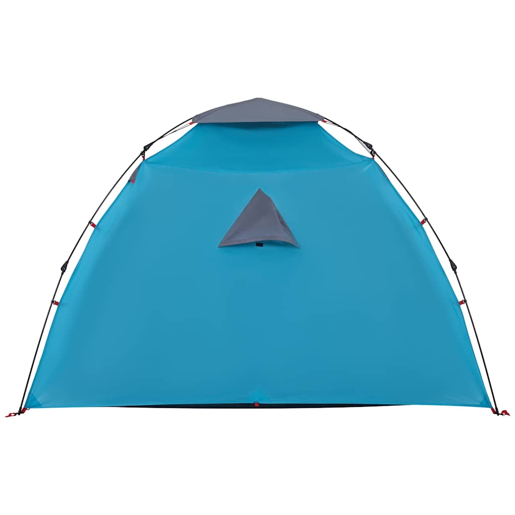 Detail van de vidaXL koepeltent in blauw met grijze top en ventilatieopening.