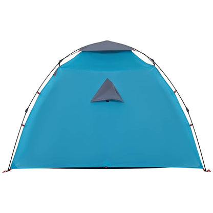 Detail van de vidaXL koepeltent in blauw met grijze top en ventilatieopening.