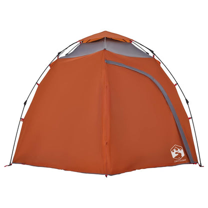 Detail van de vidaXL koepeltent in oranje met grijze accenten, zijaanzicht.