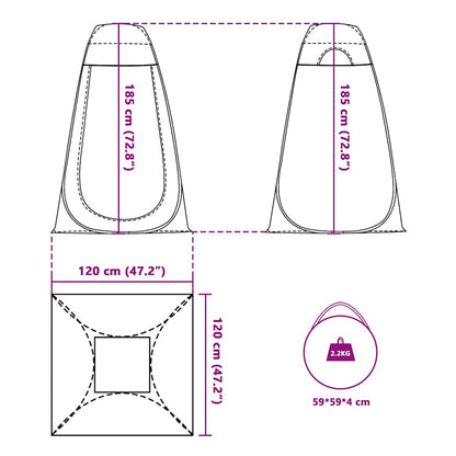 Detailtekening van de vidaXL Privacytent met afmetingen en draagtas.