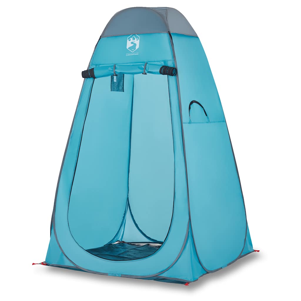 Zijaanzicht van de vidaXL pop-up privacytent in waterdicht blauw met open ingang.