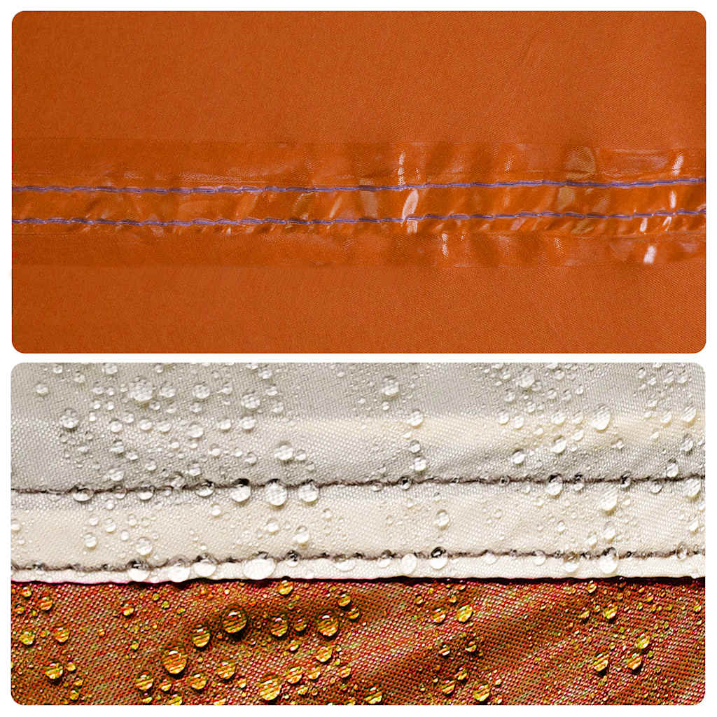 Detail van de waterdichte naad van de vidaXL privacytent in oranje en grijs.